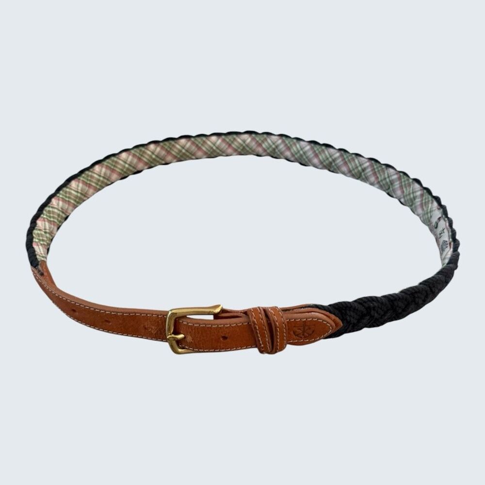 Kiel James Patrick KJP Braided Rope Belt Plaid Lined Nautical Preppy Leather